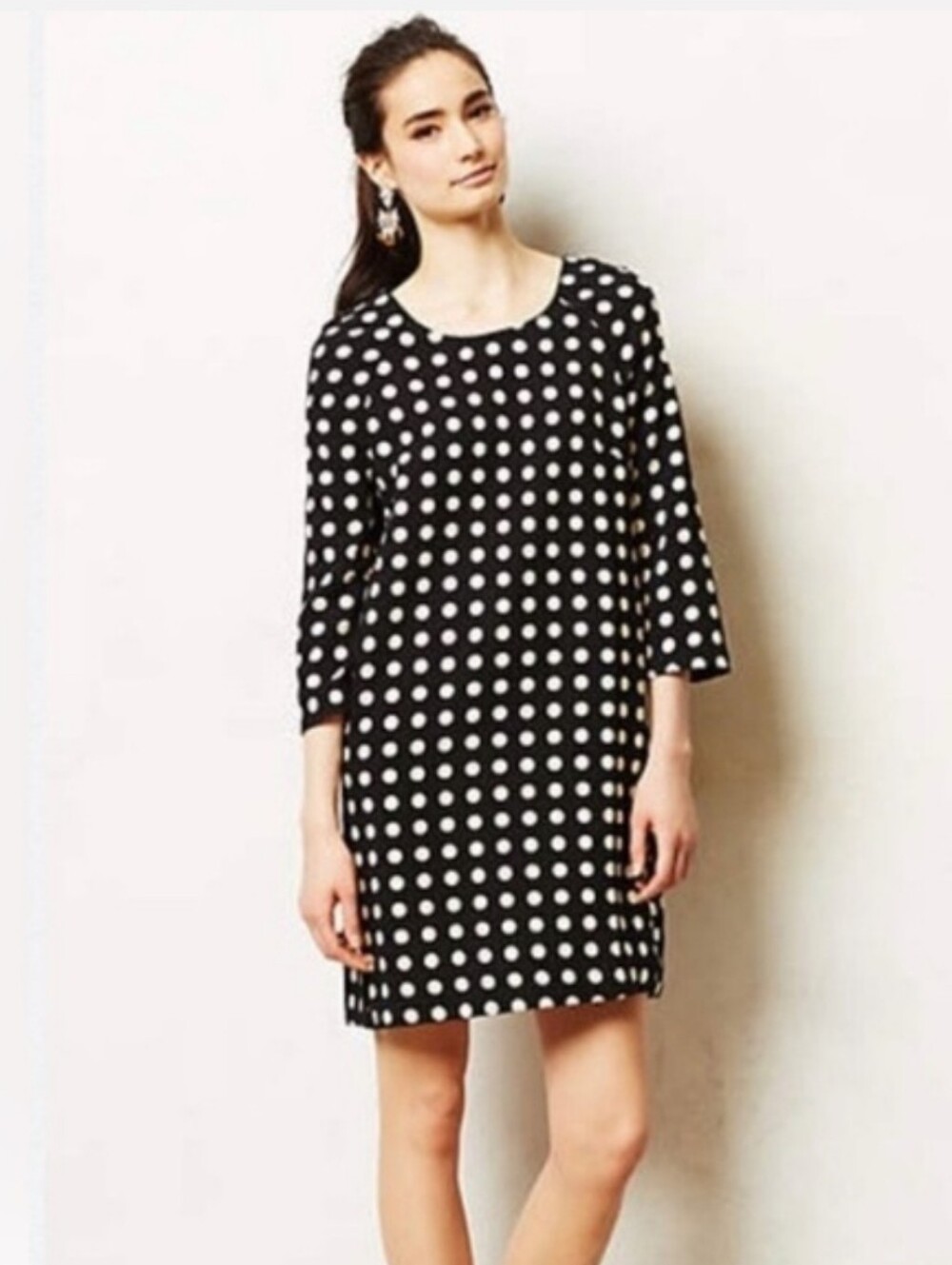Lili Wang for Lili's Closet Black Polka Dot Mid Sleeve Dress XS Preppy Classic
